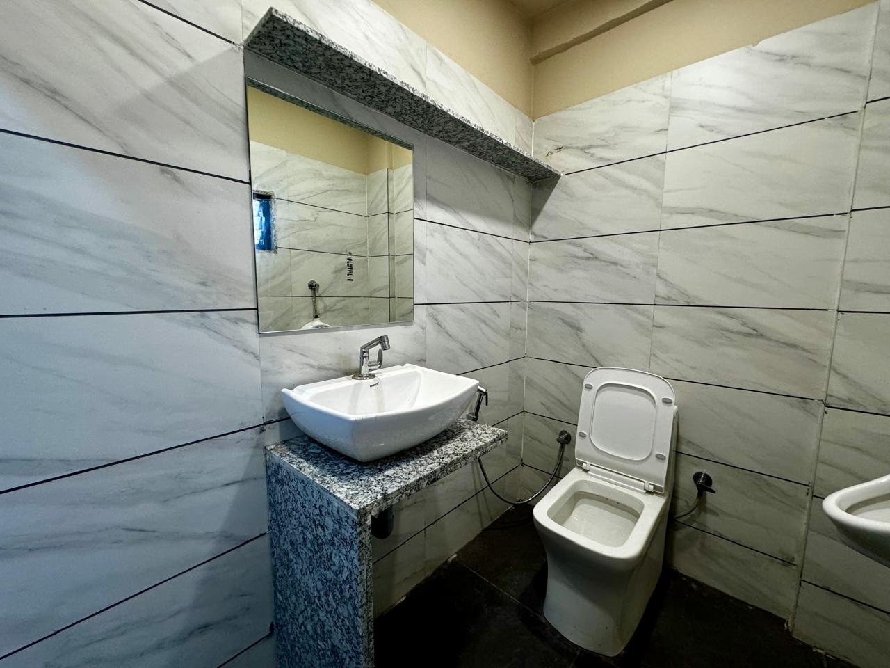 Room with two beds and desk, modern furniture